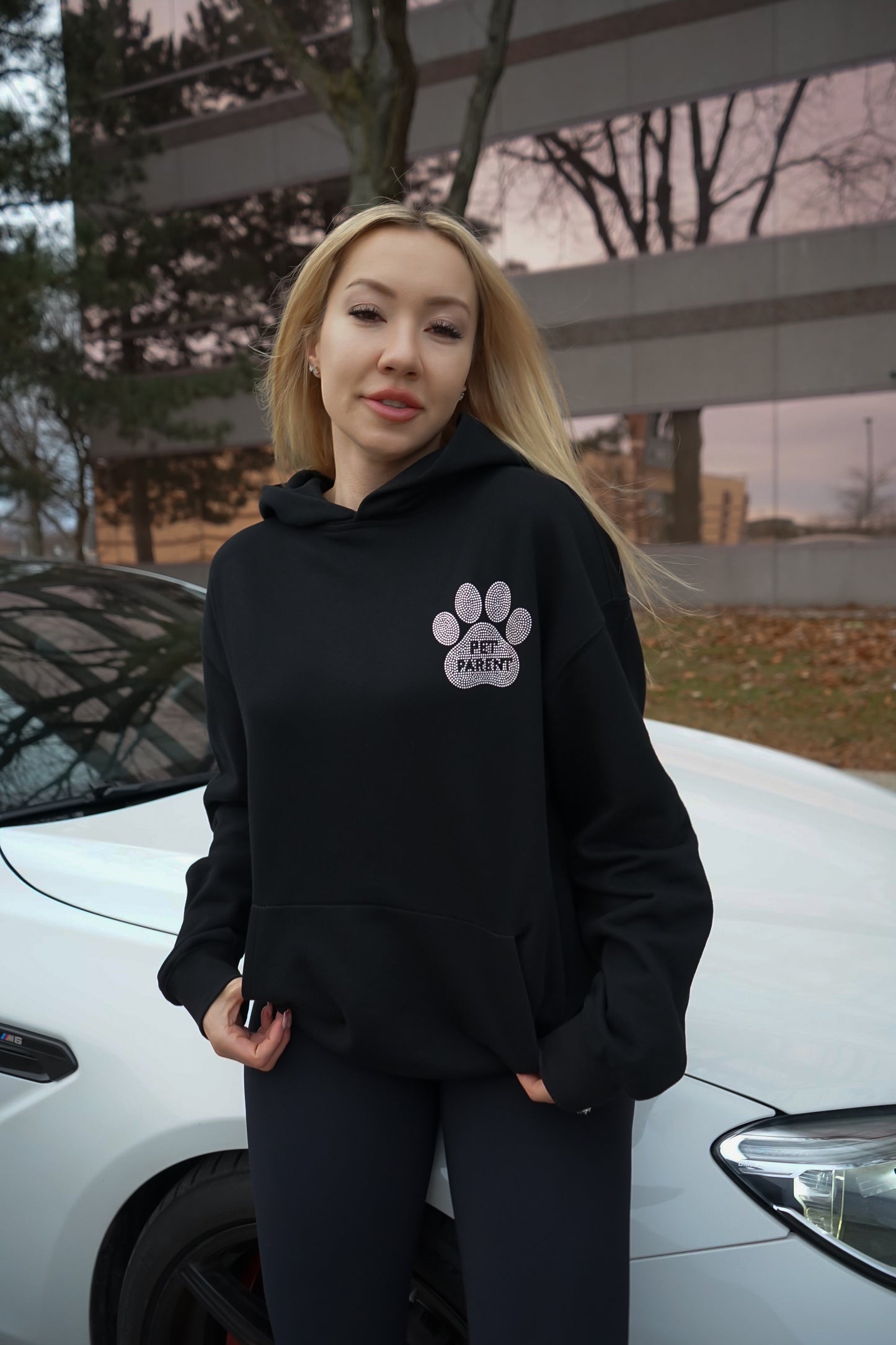 Black Rhinestone Pullover Hoodie